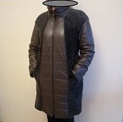 Женское, зимнее, кожаное пальто с натуральным мехом ягненка. Дмитров объявление с фото