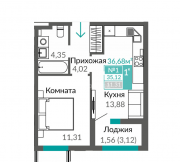 Продам 1-к квартиру, 35.12 кв.м, этаж 1 из 17 Симферополь объявление с фото